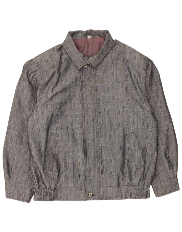 Jaqueta bomber masculina vintage IT 50 grande poliéster cinza xadrez