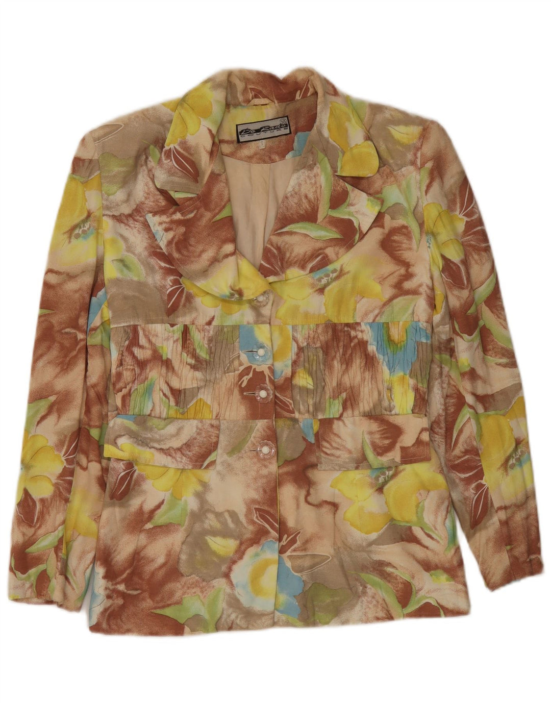 Jaqueta blazer feminina vintage com 4 botões Reino Unido 10 floral pequeno multicolorido