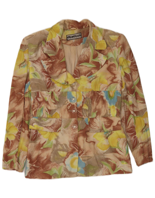 Jaqueta blazer feminina vintage com 4 botões Reino Unido 10 floral pequeno multicolorido