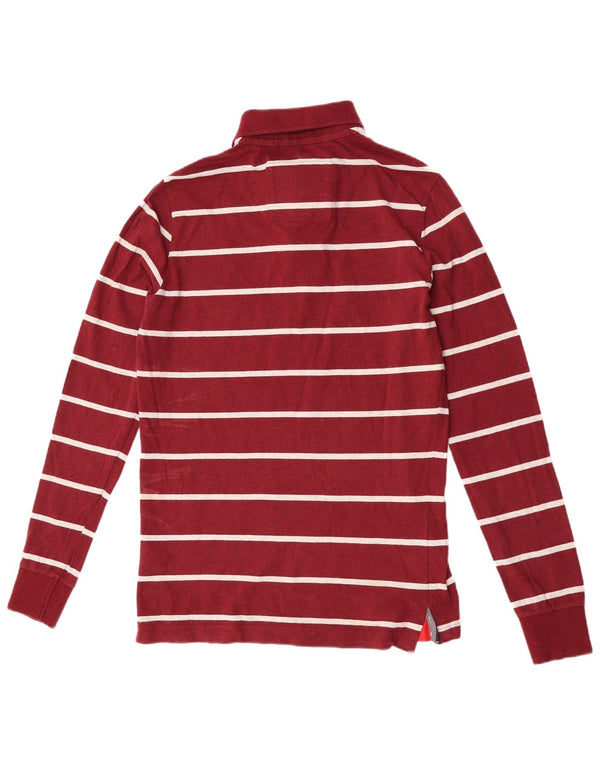 Camisa polo masculina de rugby de manga comprida Superdry grande algodão listrado cor de vinho
