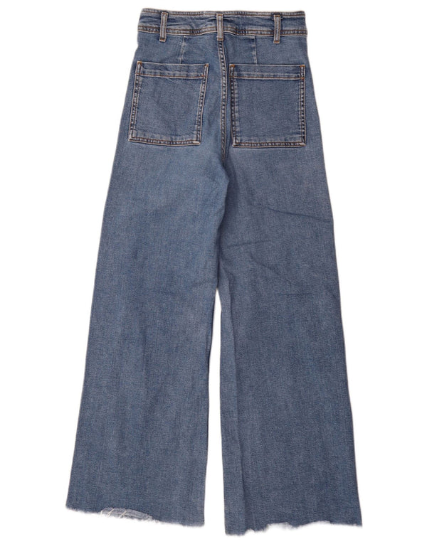 Zara Jeans feminino cintura alta com perna larga UE 38 pequeno W28 L30 algodão azul