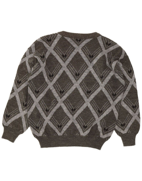 Suéter masculino vintage com decote em V IT 54 XL cinza Argyle/lã diamante