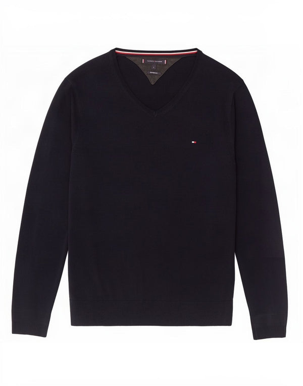 Suéter masculino Tommy Hilfiger com decote em V grande algodão azul marinho