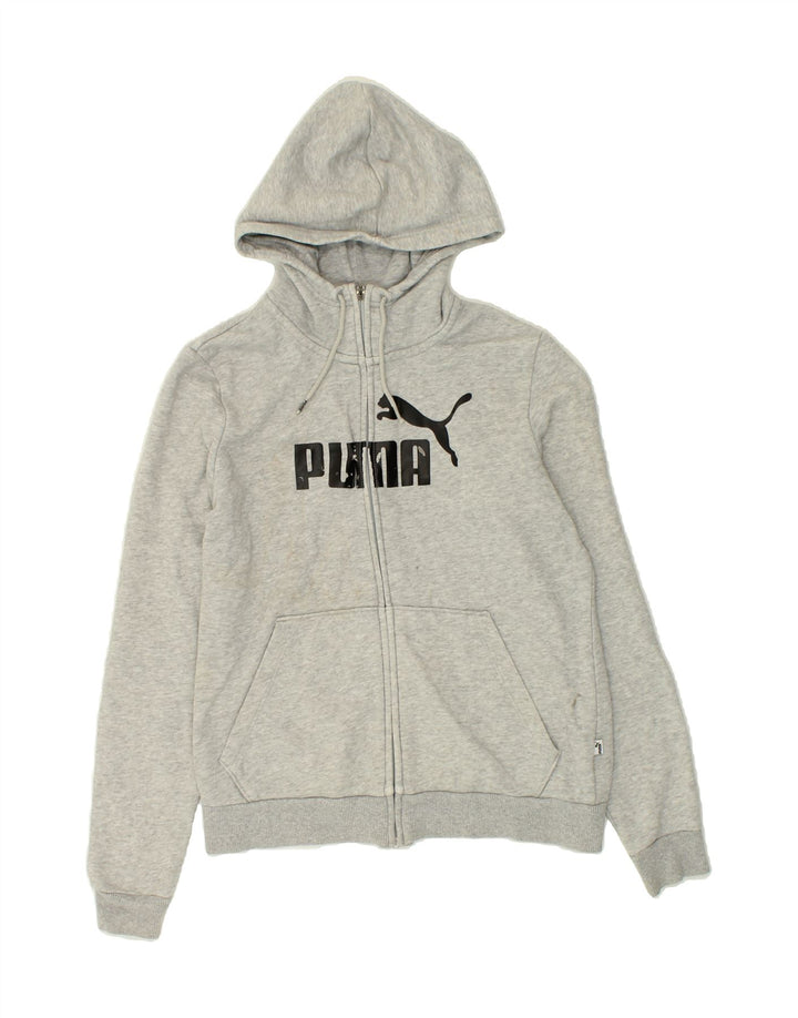 PUMA Womens Graphic Zip Hoodie Sweater UK 12 Medium Grey Cotton Vintage Puma and Second-Hand Puma from Messina Hembry 