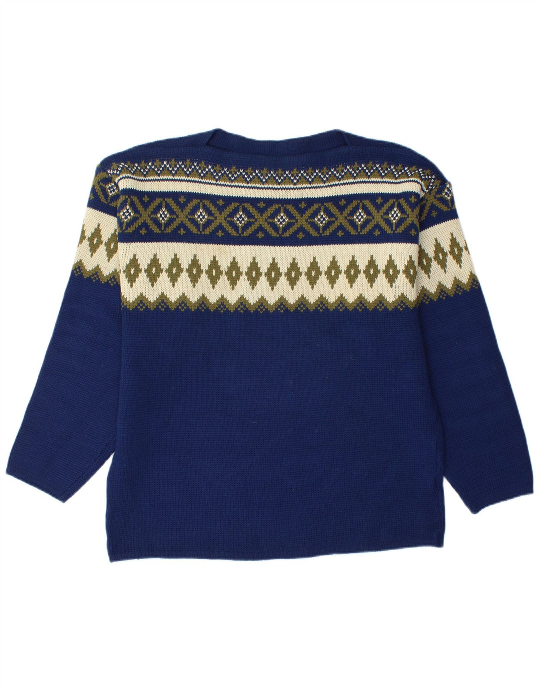 Suéter masculino VINTAGE com gola canoa médio azul marinho Fair Isle