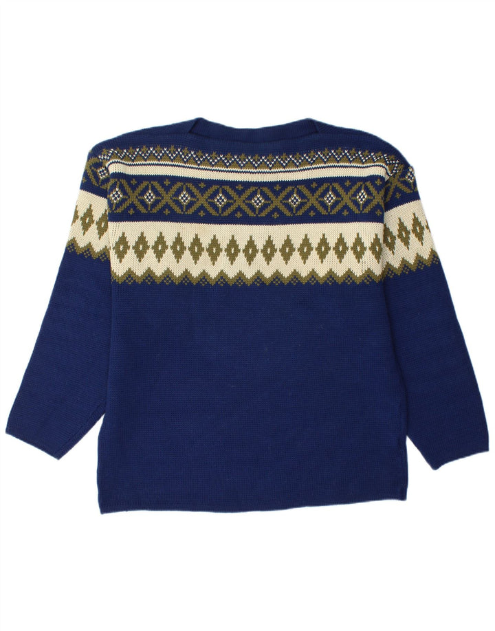 Suéter masculino VINTAGE com gola canoa médio azul marinho Fair Isle