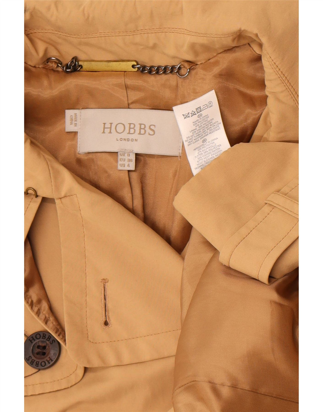 Gabardine feminino Hobbs UK 8 pequeno poliéster bege