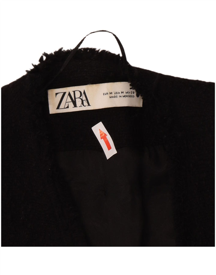 Jaqueta blazer feminina Zara com peito duplo Reino Unido 12 algodão preto médio