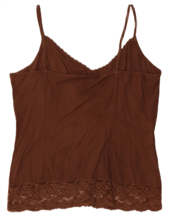 Top Cami feminino Benetton UK 12 algodão marrom médio