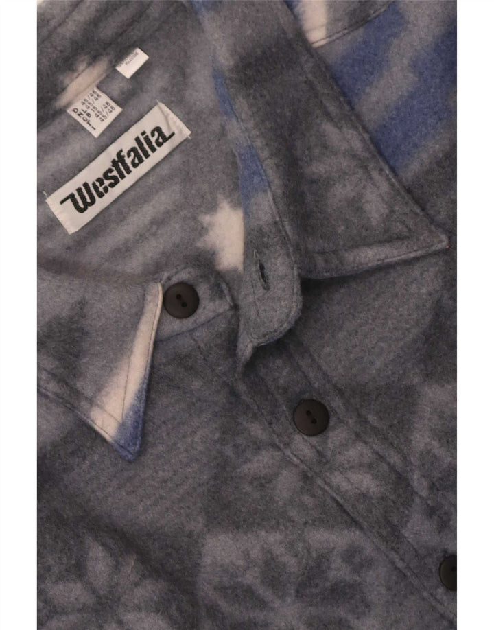 Camisa de lã masculina vintage Reino Unido 15 poliéster geométrico cinza médio