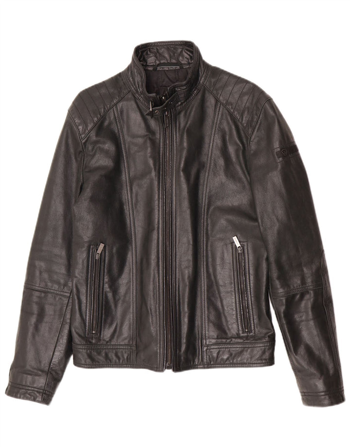 Jaqueta de couro masculina Strellson UK 38 couro preto médio