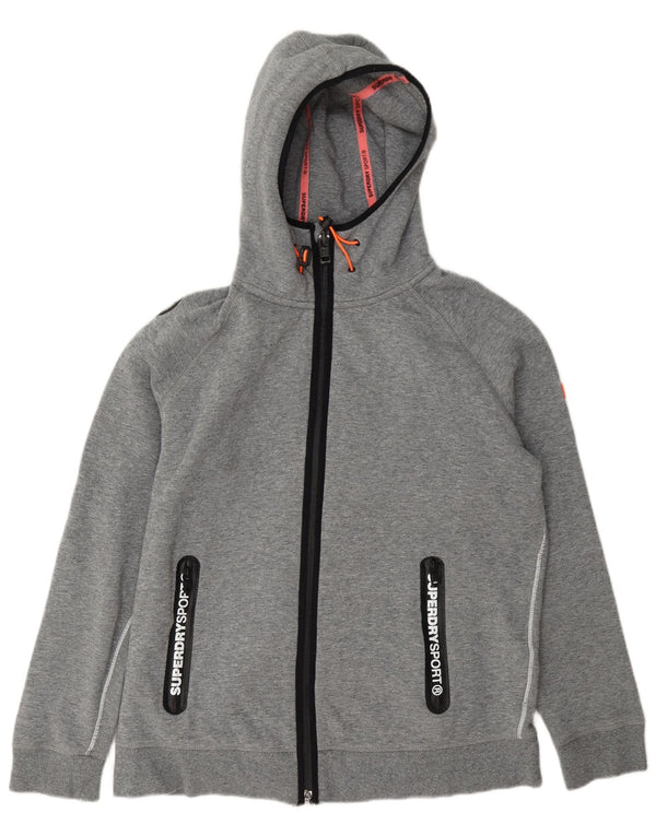 Suéter feminino Superdry com capuz e zíper gráfico UK 18 XL algodão cinza