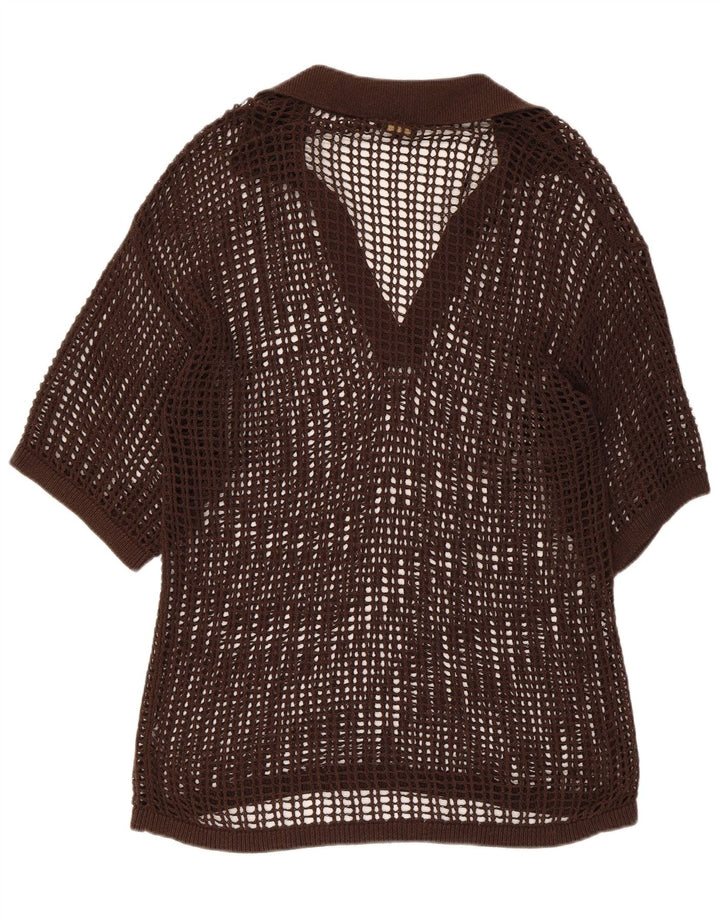Blusa feminina de crochê transparente Massimo Dutti Reino Unido 14 marrom médio