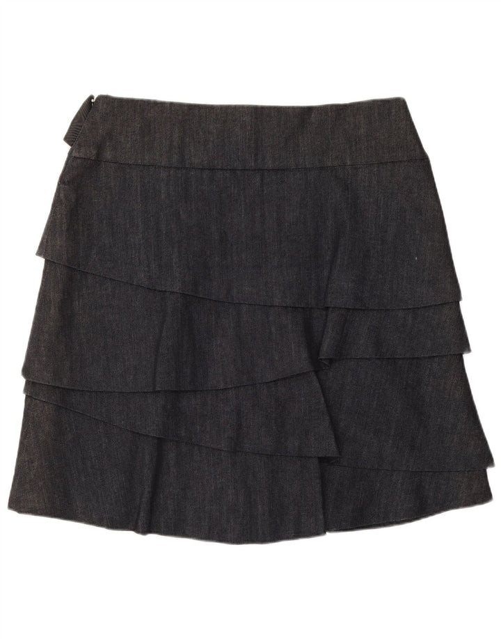 Max & Co. Mini saia feminina em camadas Reino Unido 12 médio W32 algodão azul marinho