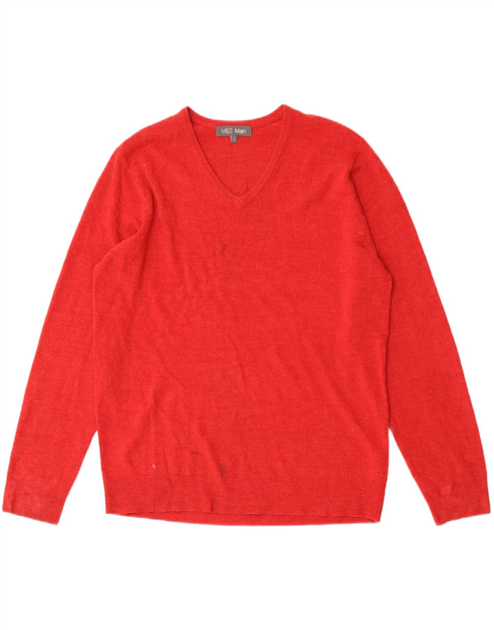 Suéter masculino Marks & Spencer com decote em V grande acrílico vermelho