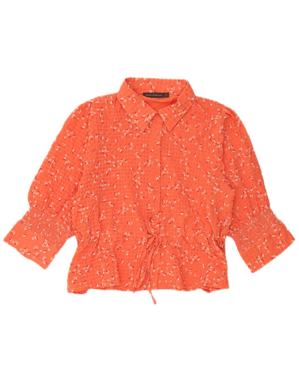 Blusa feminina manga 3/4 French Connection Reino Unido 14 médio laranja floral