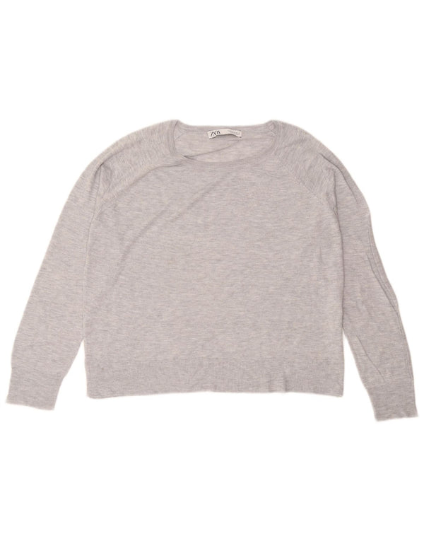 Zara blusa feminina folgada top Reino Unido 14 viscose cinza médio