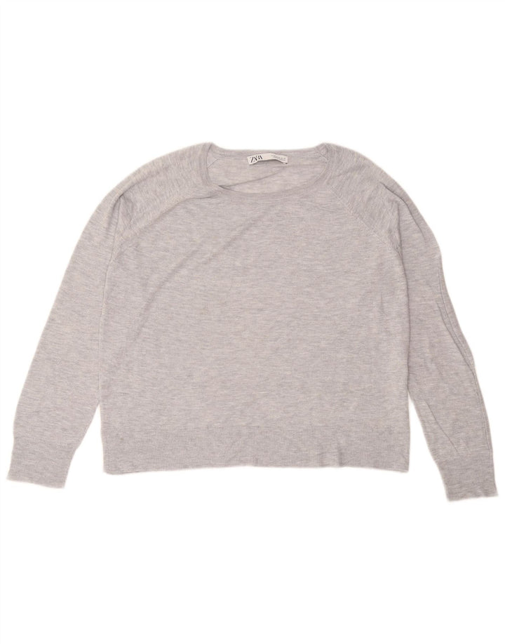 Zara blusa feminina folgada top Reino Unido 14 viscose cinza médio