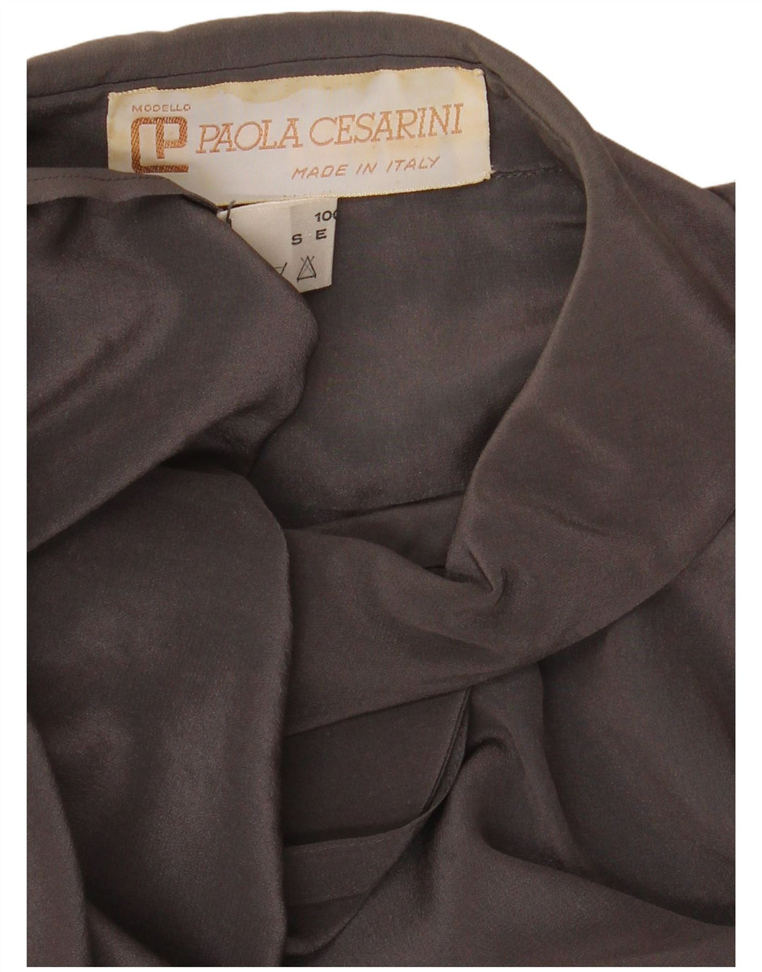 Blusa feminina VINTAGE Reino Unido 14 grande seda cinza