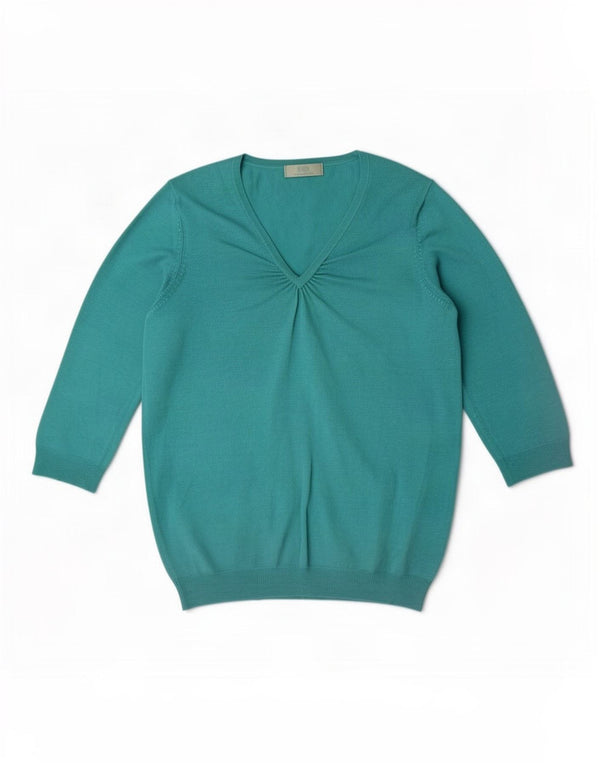 Suéter feminino Marks & Spencer com decote em V Reino Unido 16 grande turquesa