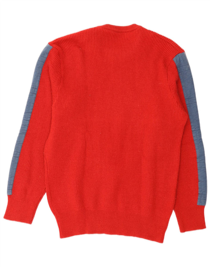Suéter masculino VINTAGE com gola redonda IT 52 grande lã colorida vermelha