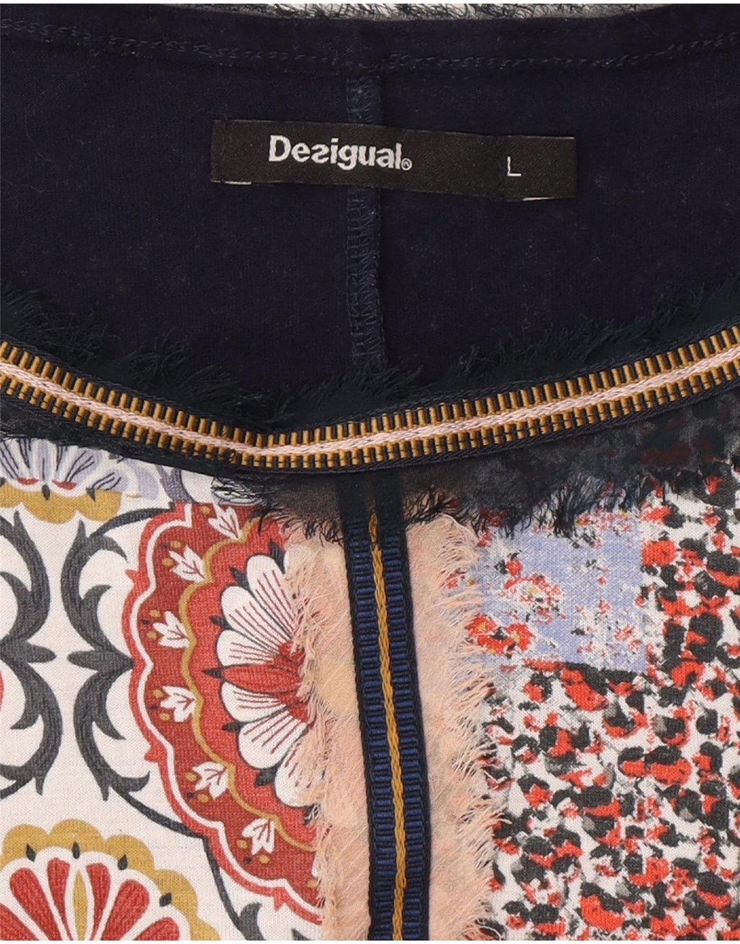 Blusa Poncho Feminina Desigual Top UK 14 Grande Azul Marinho Patchwork Boêmio