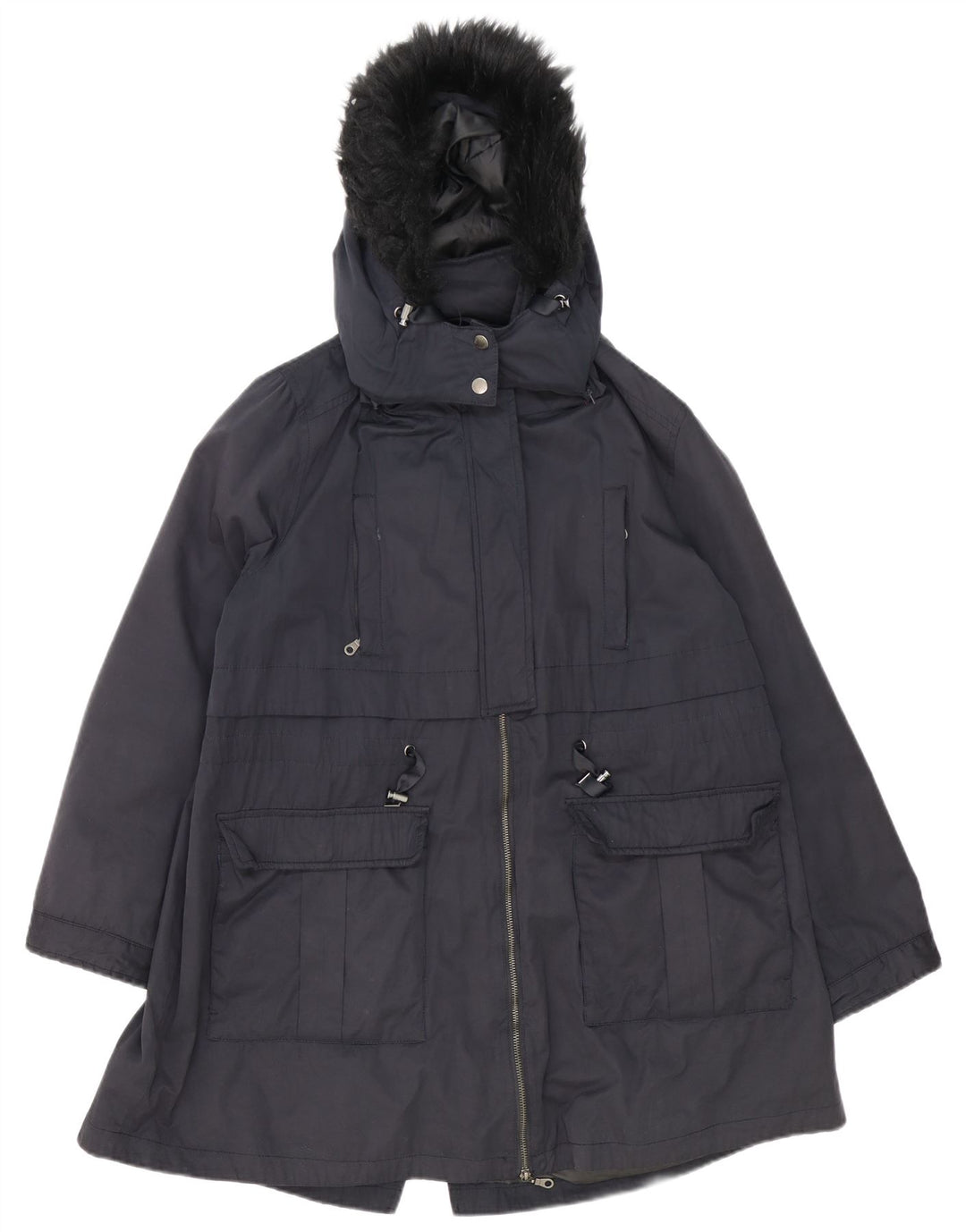 Jaqueta Parka Monsoon Feminina com Capuz Oversized Reino Unido 18 XL Azul Marinho Poliéster