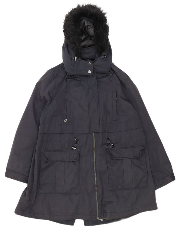 Jaqueta Parka Monsoon Feminina com Capuz Oversized Reino Unido 18 XL Azul Marinho Poliéster