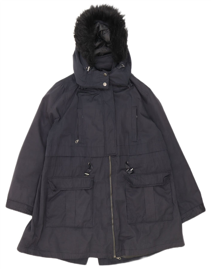 Jaqueta Parka Monsoon Feminina com Capuz Oversized Reino Unido 18 XL Azul Marinho Poliéster