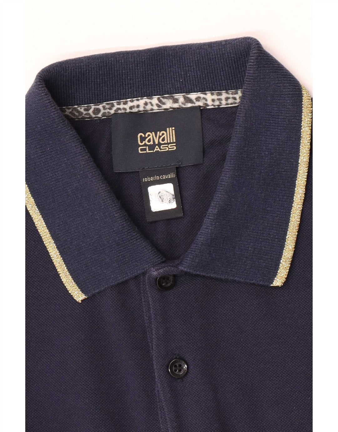Camisa polo masculina Roberto Cavalli pequena algodão azul marinho