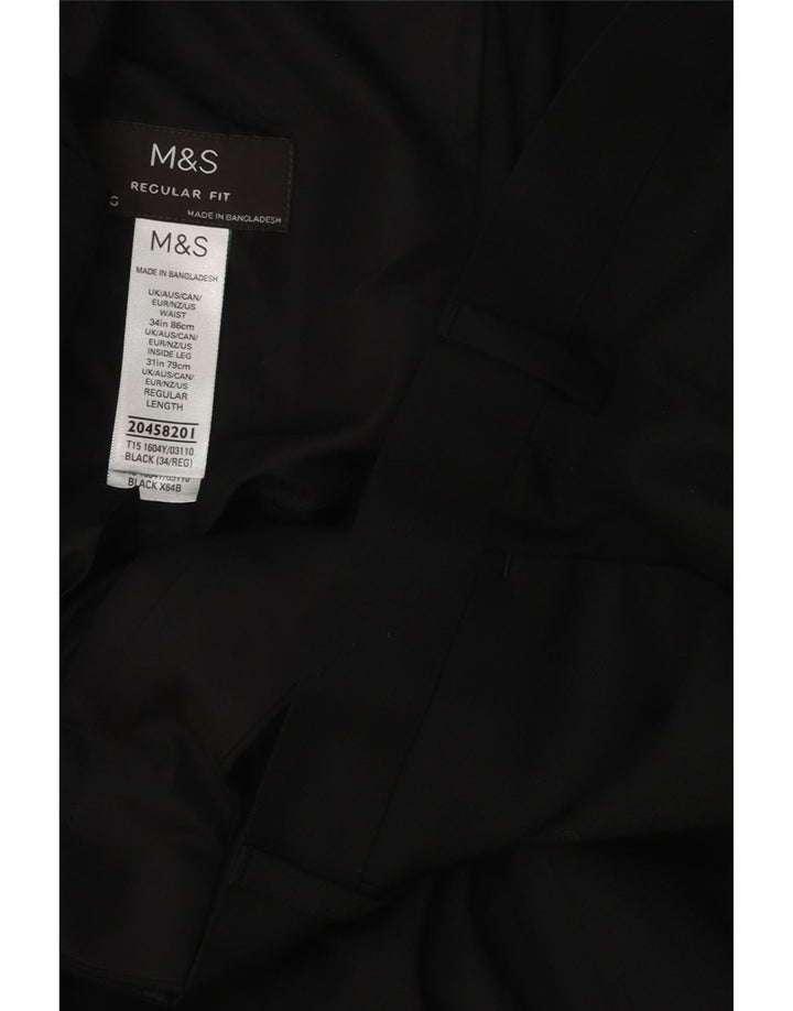 Calça masculina de ajuste regular Marks & Spencer W34 L31 poliéster preto