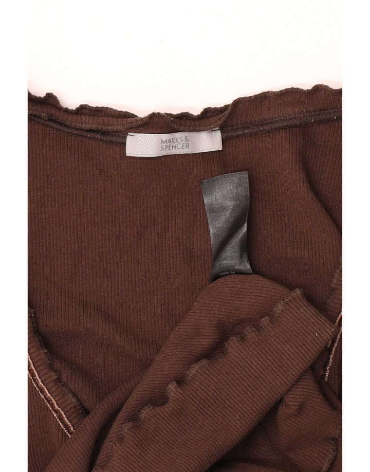 Top feminino Marks & Spencer manga 3/4 Reino Unido 16 grande algodão marrom