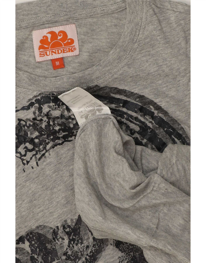 Camiseta masculina Sundek com estampa gráfica, algodão manchado cinza médio