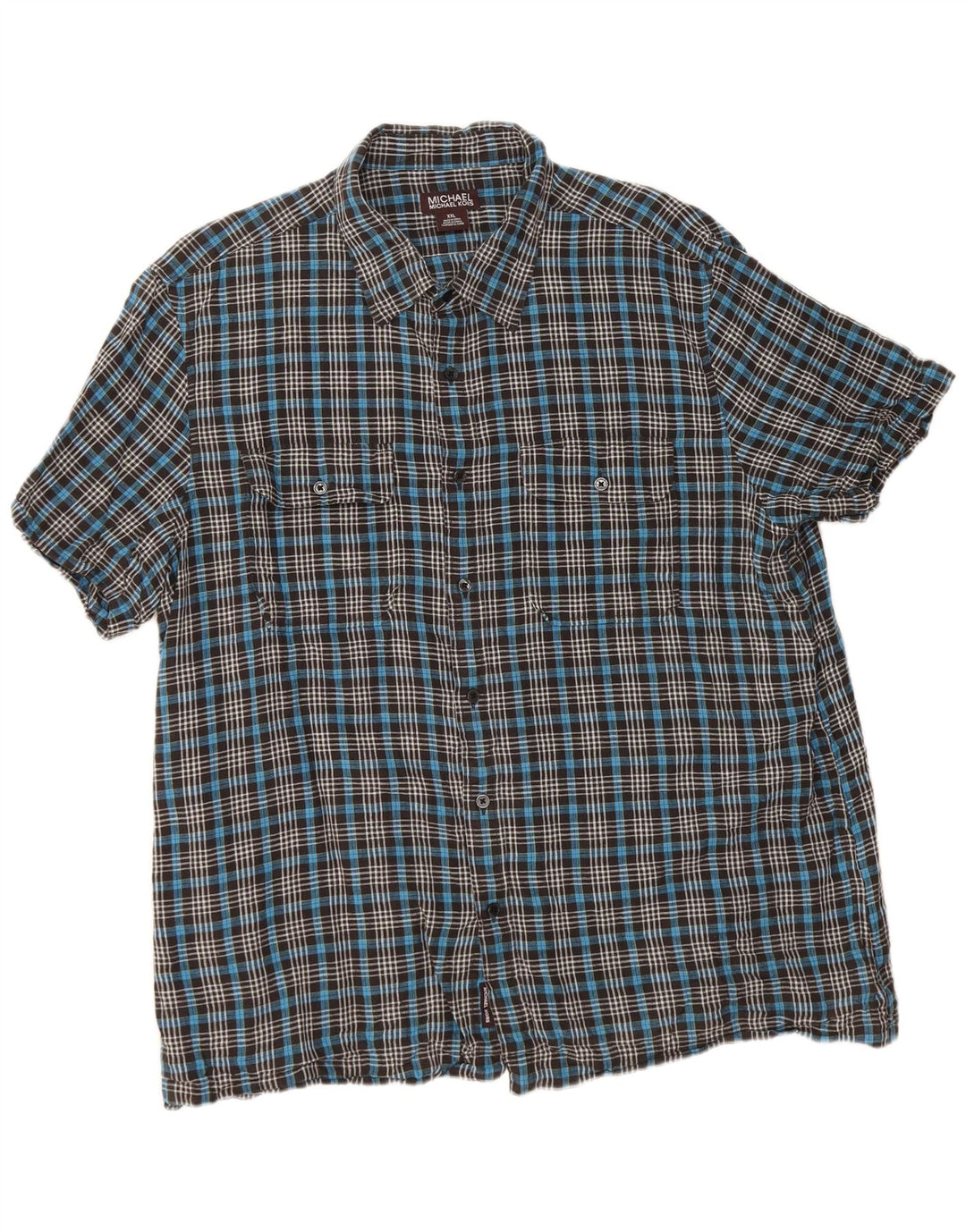 Camisa masculina de manga curta Michael Kors 2XL linho xadrez azul