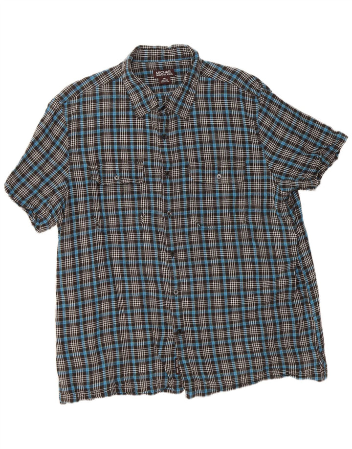 Camisa masculina de manga curta Michael Kors 2XL linho xadrez azul
