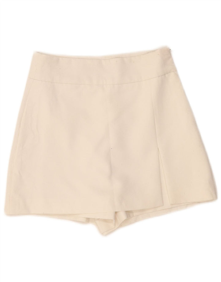 Skort feminino de cintura alta ZARA UK 8 pequeno poliéster branco