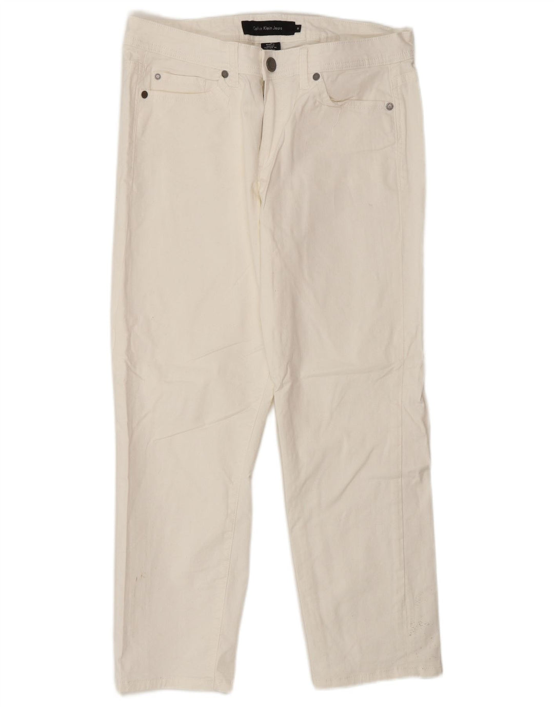 Calça jeans feminina Calvin Klein reta US 10 médio W30 L26 algodão branco