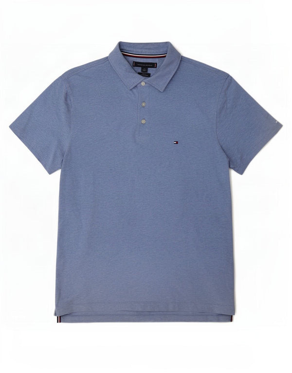 Camisa polo masculina Tommy Hilfiger Slim Fit grande algodão manchado azul