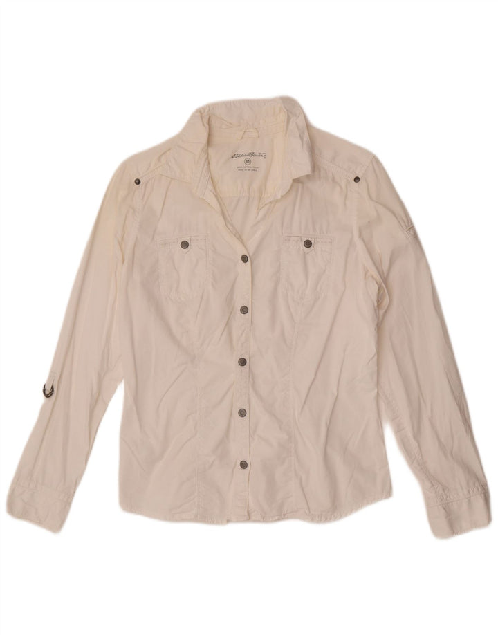 Camisa feminina Eddie Bauer UK 14 algodão branco médio