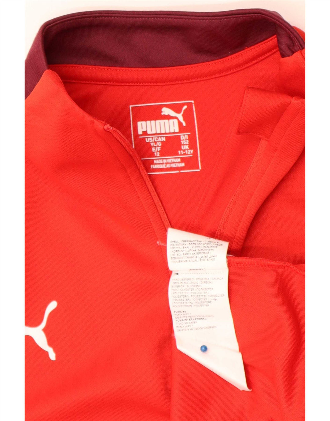 Puma Meninos Zip Neck Pullover Treino Top 11-12 Anos Vermelho Colorblock