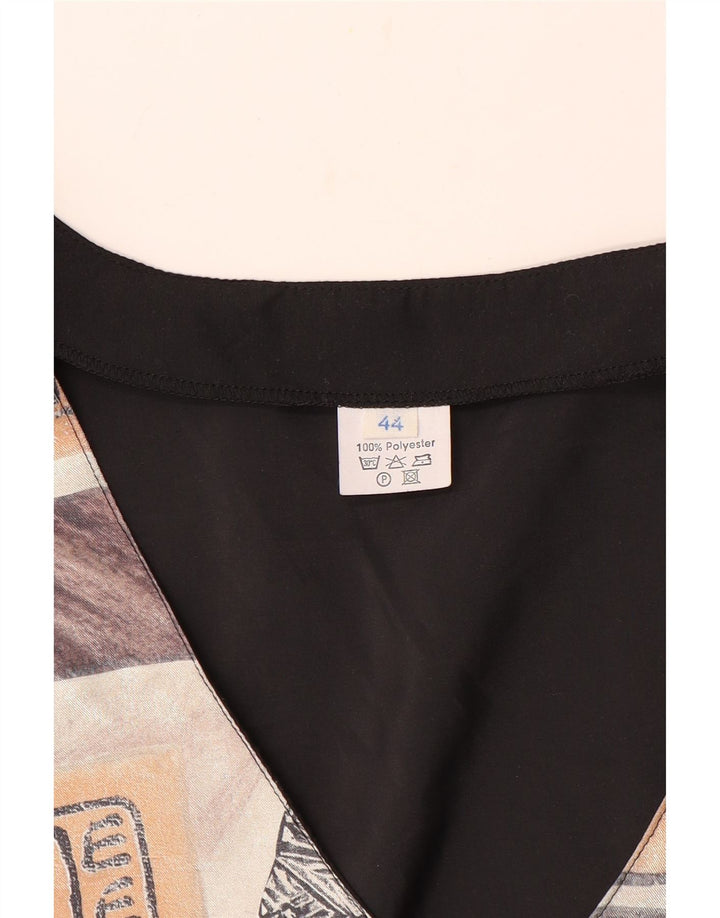 Colete feminino VINTAGE com padrão abstrato UE 44 grande poliéster marrom