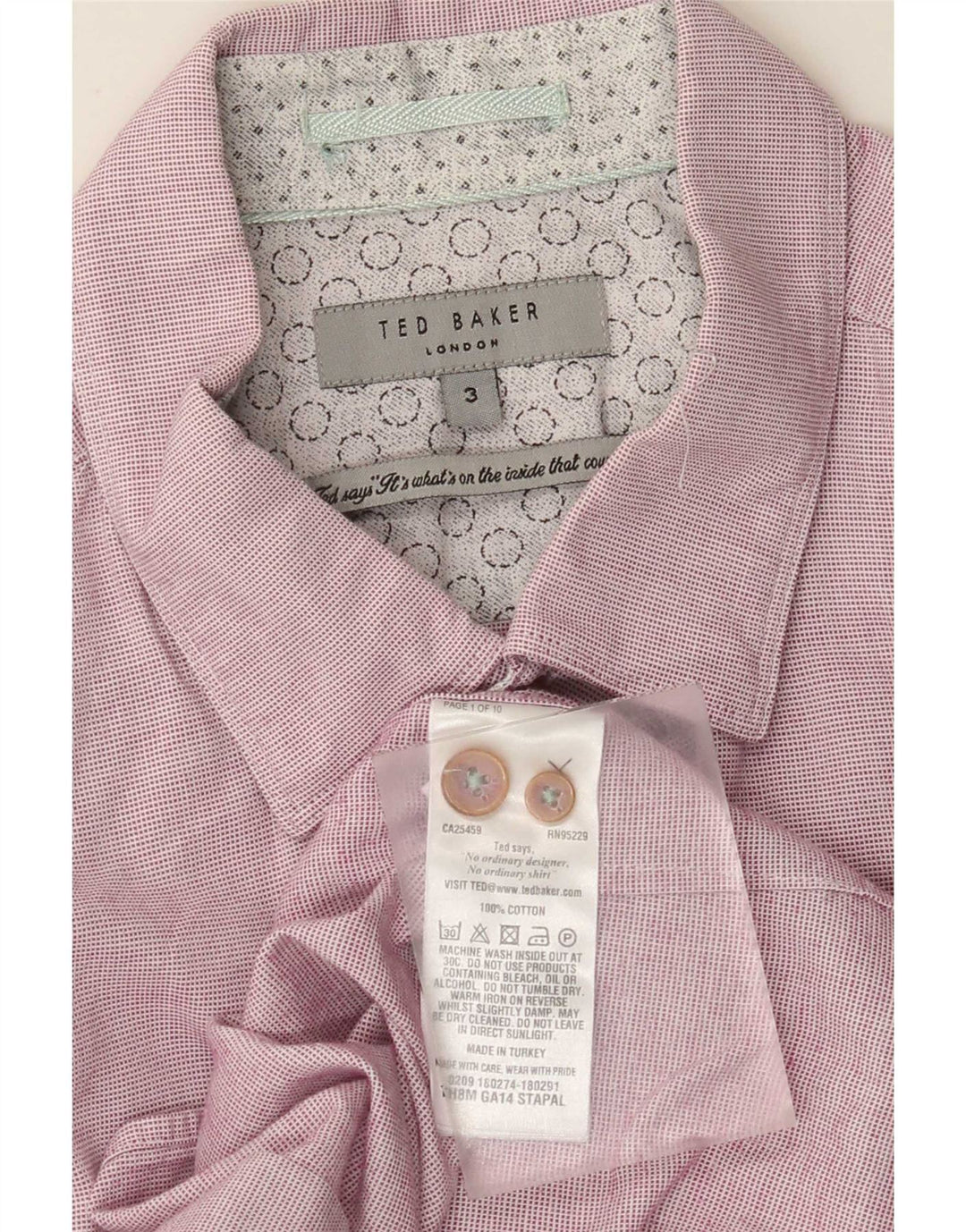 Camisa masculina Ted Baker tamanho 3 médio algodão rosa