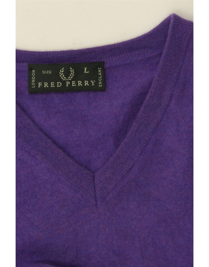 Fred Perry Suéter masculino com decote em V grande roxo