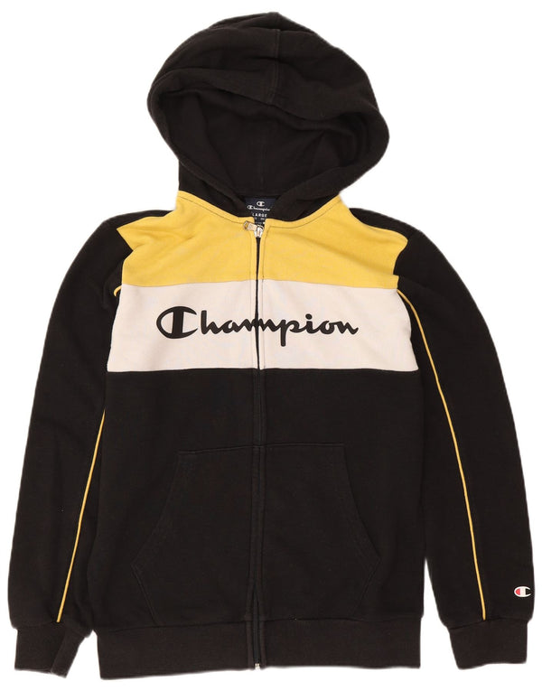 Suéter com capuz Champion Boys Zip 11-12 anos grande bloco colorido preto