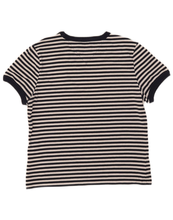 Tommy Hilfiger Camiseta Crop Feminina Top Reino Unido 10 Pequeno Algodão Listrado Azul Marinho