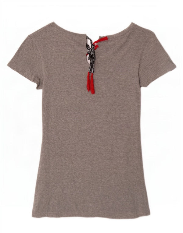 Camiseta feminina Desigual com estampa gráfica UK 10 pequena borboleta manchada cinza