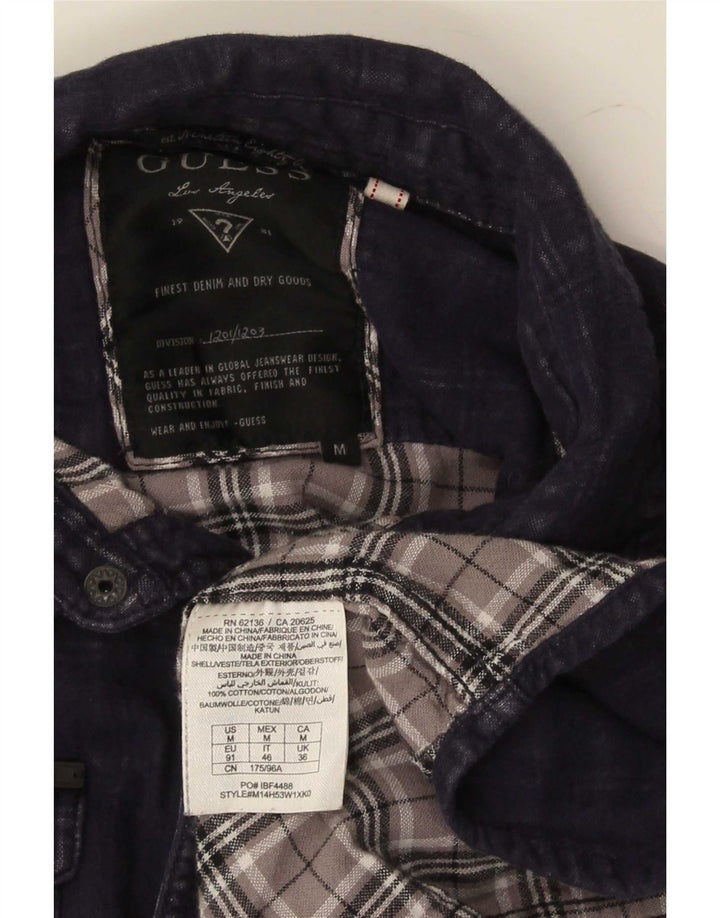 Camisa masculina Guess tamanho 36 pequeno algodão xadrez azul marinho