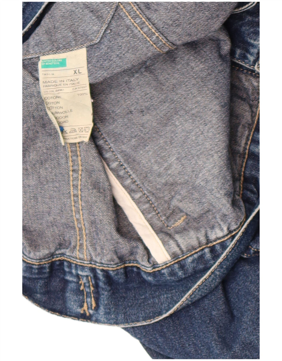 Jaqueta jeans masculina Benetton UK 42 XL algodão azul
