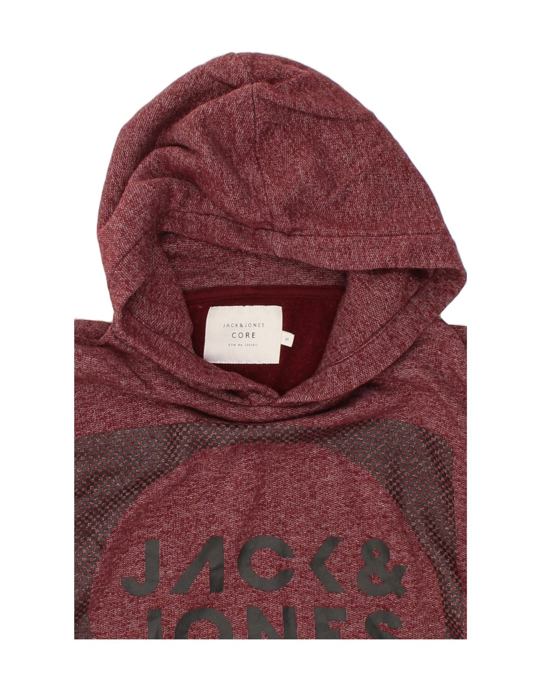 JACK & JONES Mens Graphic Hoodie Jumper Small Burgundy Cotton Vintage Jack & Jones and Second-Hand Jack & Jones from Messina Hembry 