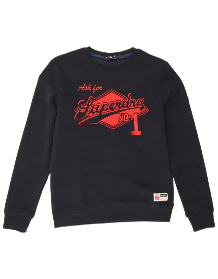 Superdry moletom gráfico masculino jumper médio azul marinho algodão